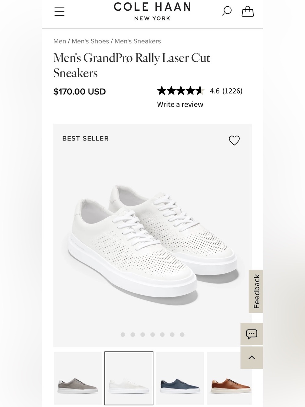 Cole Haan Men's GrandPro Rally Laser Cut Sneakers - White